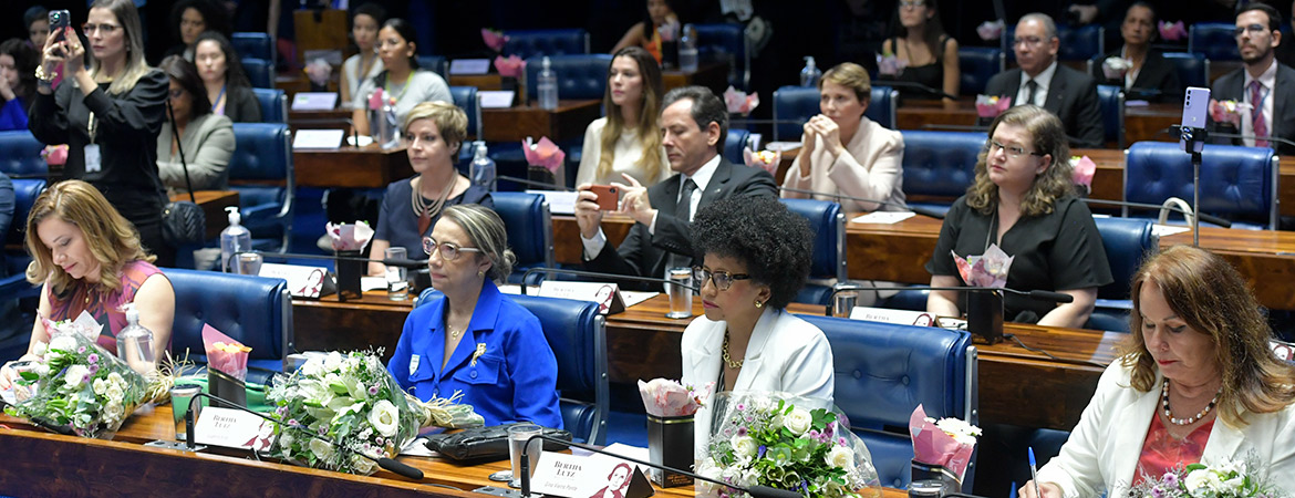 Visão geral da bancada do Plenário durante sessão de premiações e
                        condecorações